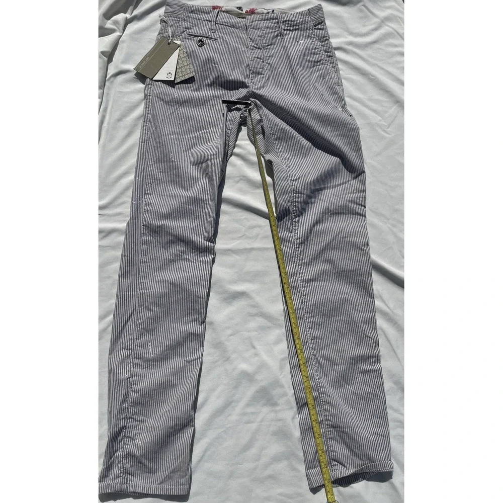 INCOTEX Seersucker Pants Men 28 Cotton Linen Paint Splatter Striped Slim Fit